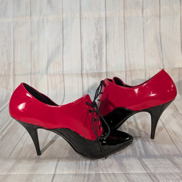 Pleaser Women's Black-Red Seduce-460 Oxford Lace Up Heeled Pump Size 15 - Picture 7 of 11